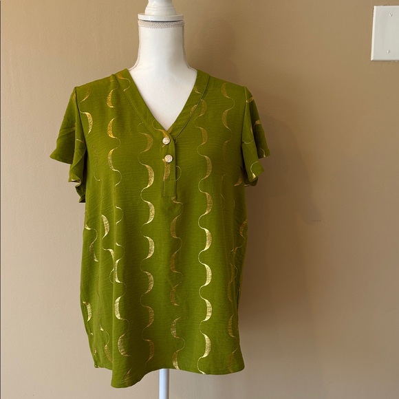 Parker Tops - Parker Green and Gold Blouse